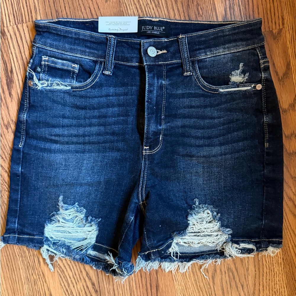 Judy Blue Dark Wash Distressed Denim Shorts